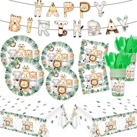 403 Pcs Safari Birthday Decorations for 50 Jungle Animal Birthday