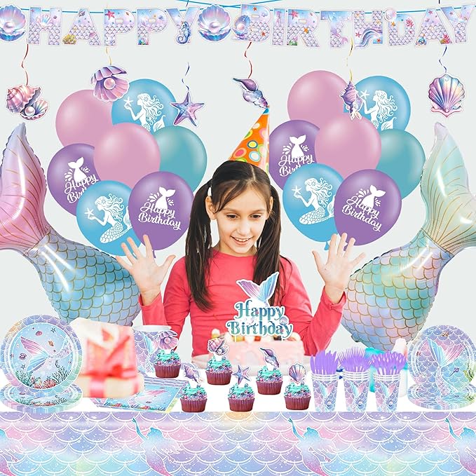 Mermaid Birthday Decorations Party Supplies Include Plates Napkins