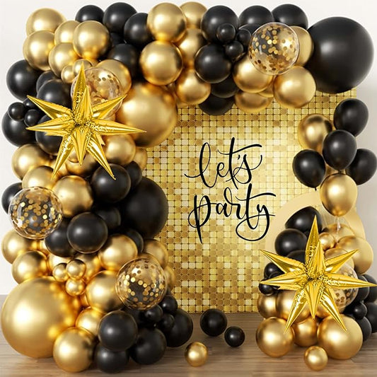 102pcs Black and Gold Balloon Garland Arch Kit with 2 Giant 3D