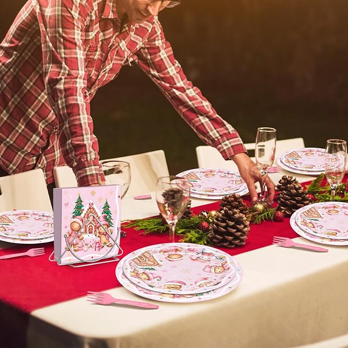 100 Pcs Pink Gingerbread Christmas Tableware Party Supplies