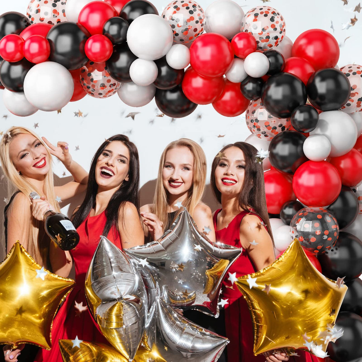 130PCS Red Black White Balloon Garland Arch Kit, 12 10 5 inch Red and