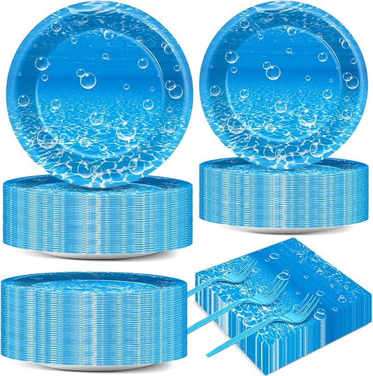 200PCS Ocean Sea Party Plates and Napkins Under the Sea Bubbles