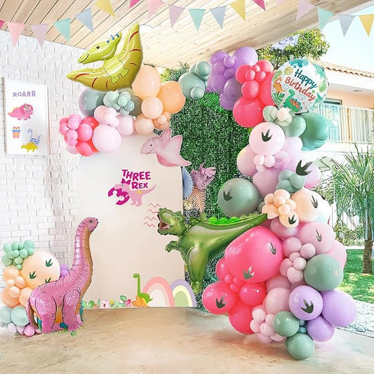 Pink Dinosaur balloon garland kit 150pcs Pastel Pink green Purple