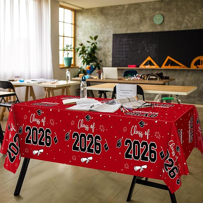 QZYL 4 Pack Graduation Table Cloth, 54" x 108" Red 2026 Graduation