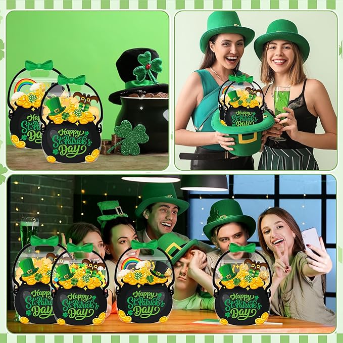 50 Pcs St Patrick's Day Gift Bags Black Cauldron Plastic