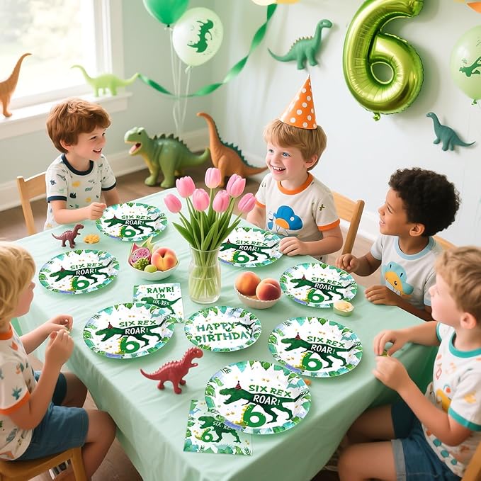 96 Pcs Dinosaur 6th Birthday Decorations Dino Plates and Napkins 6