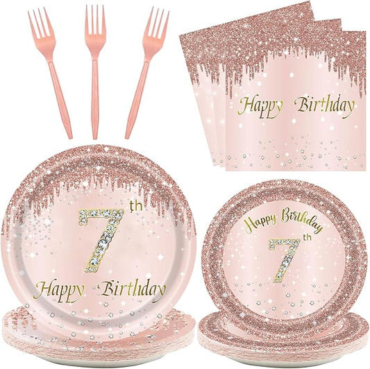 24 Sets 7th Rose Gold Birthday Party Decrations for Girls 7 Birthday