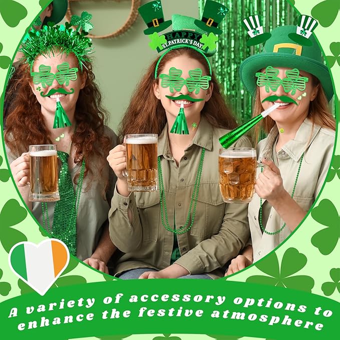 76 Pcs St Patrick's Day Party Favor Set Tattoo Stickers Necklaces