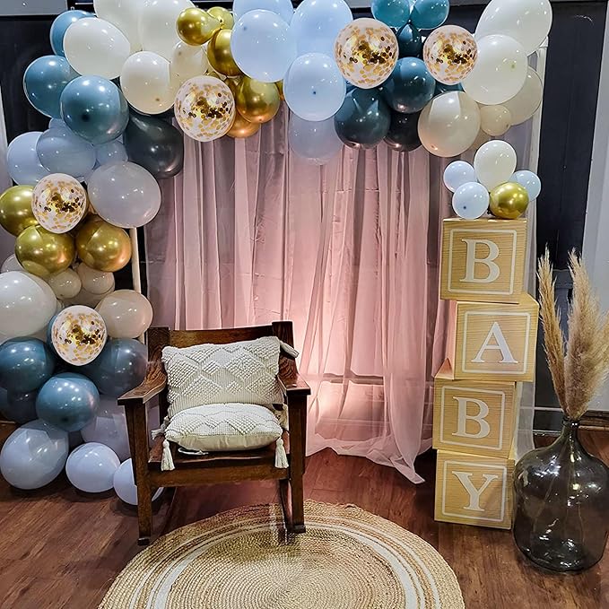Dusty Blue Balloon Set, 60 Packs 12 Inches Metallic Chrome Gold
