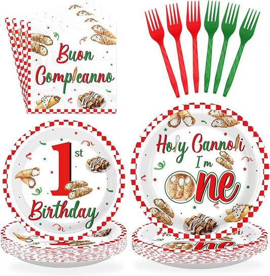96Pcs Cannoli 1st Birthday Decorations Holy Cannoli I'm One Plates