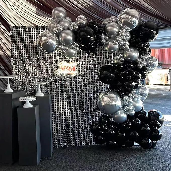 Black and Silver Balloons, 67pcs 12 Inch Metallic Silver and Black