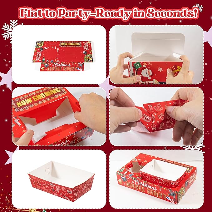 48PCS Christmas Movie Night Party Supplies 24 Snack Boxes 12 Food