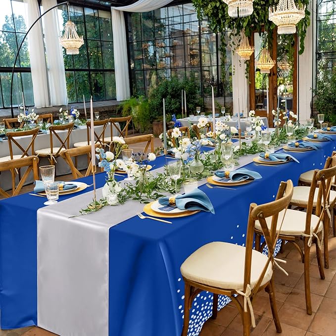 24 Packs Navy Blue and Silver Disposable Plastic Tablecloths