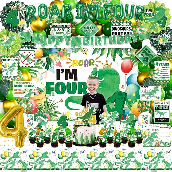 Roar Im 4 Dinosaur Party Decorations 134Pcs 4th Dinosaur Dino