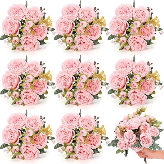 8 Bundles Artificial Peonies Flowers Boho Faux Flowers Arrangements #9