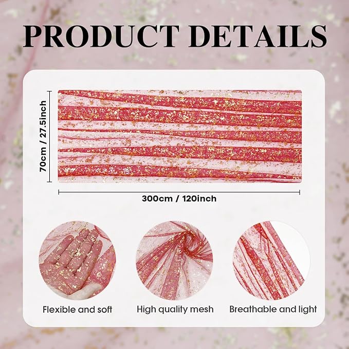 Mode Red Gold Gauze Table Runner 120 Inch 10FT, Glitter