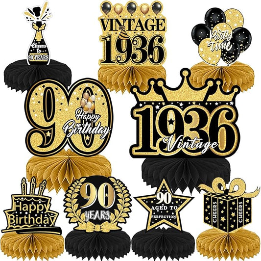 90th Birthday Decorations, 9PCS 90th Birthday Party Table Decorations