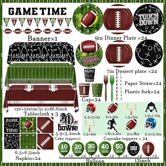 Football Party Supplies Kit Serve 24 Football Party Decorations