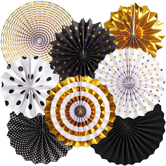 Black and Gold Decorations Hanging Honeycomb Paper Pompoms Fan