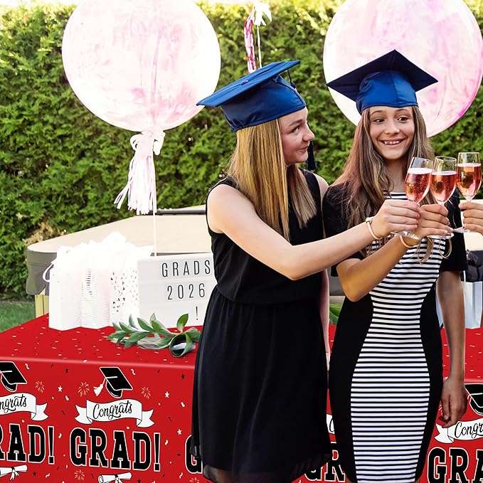 2 PCS Graduation Tablecloth, 108" X 54" Red Graduation Table