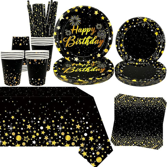 Black Gold Party Decoration - Black and Gold Birthday Party Tableware