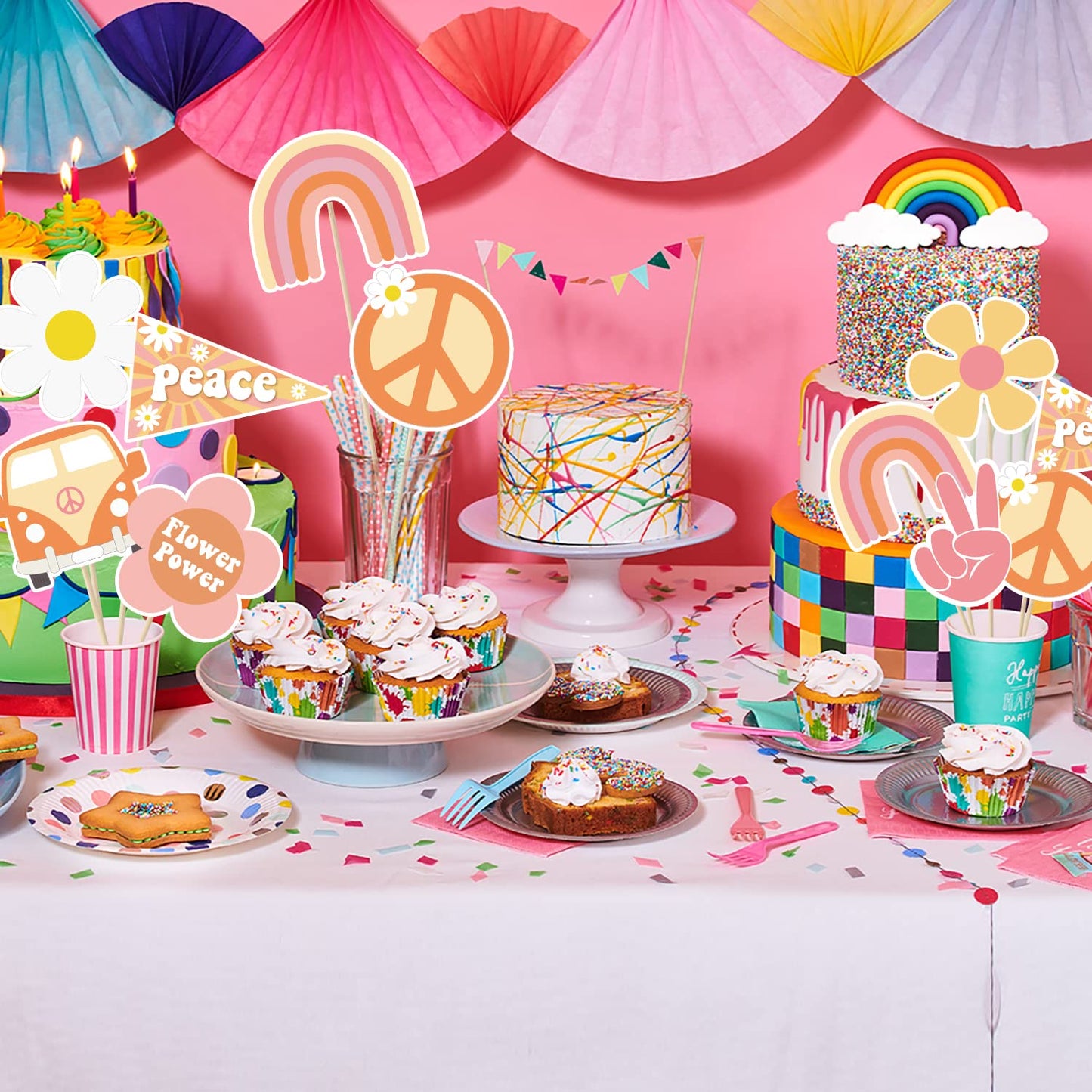 A1diee 30Pcs Groovy Retro Hippie Boho Party Centerpieces for Tables
