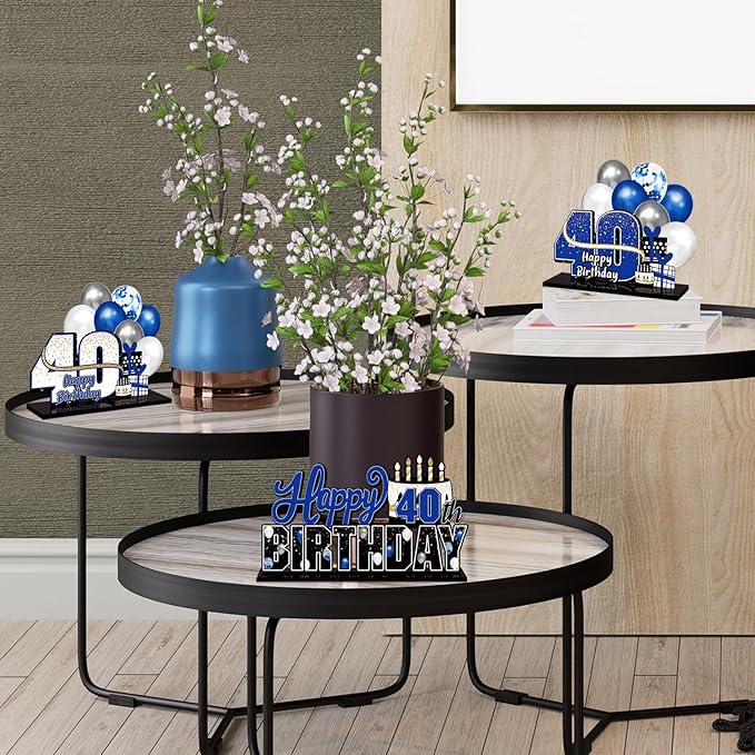 Happy 40th Birthday Blue Acrylic Table Topper Centerpieces