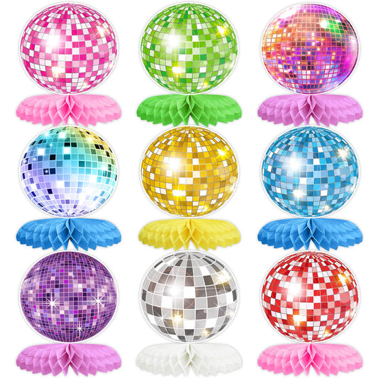 9PCS Disco Honeycomb Centerpieces Disco Ball Party Decorations