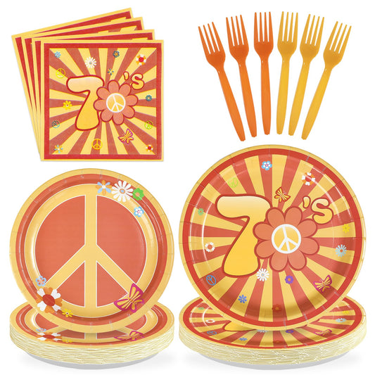 Greencian 96Pcs 70s Party Decorations Hippie Daisy Flower Plates and