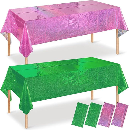 4 Pcs Iridescent Pink and Green Tablecloth Party Decorations,