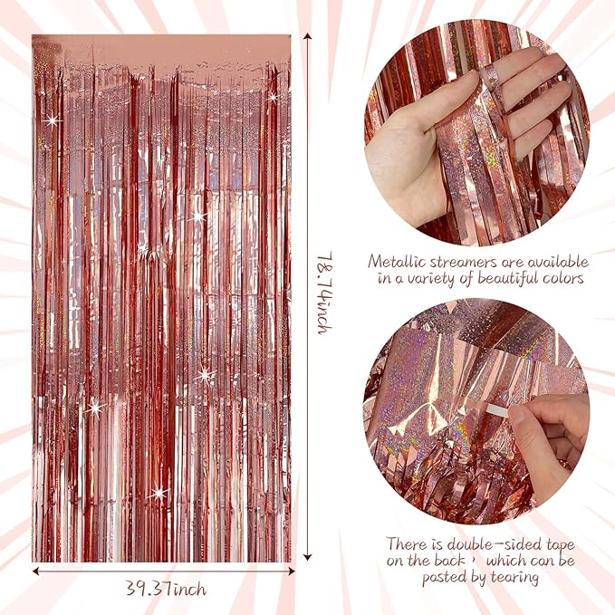 Tinsel Curtain Party Backdrop Rose Gold Birthday & Wedding