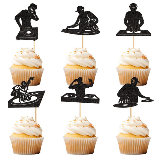 Ercadio 24PCS Ercadio 24PCS DJ Cupcake Toppers Glitter Black Rock &