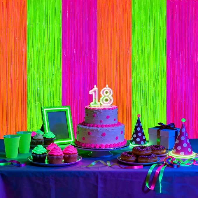 2 Pack Glow in The Dark Party Curtains Streamers, Neon Party