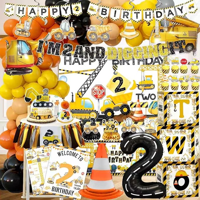 176pcs Construction 2nd Birthday Party Supplies Dump Truck Party