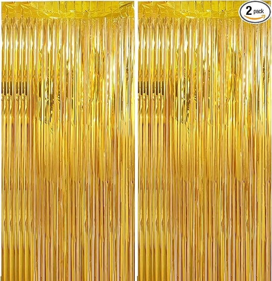2 Pack 3.28 ft x 6.56 ft Golden Tinsel Curtain Party Backdrop