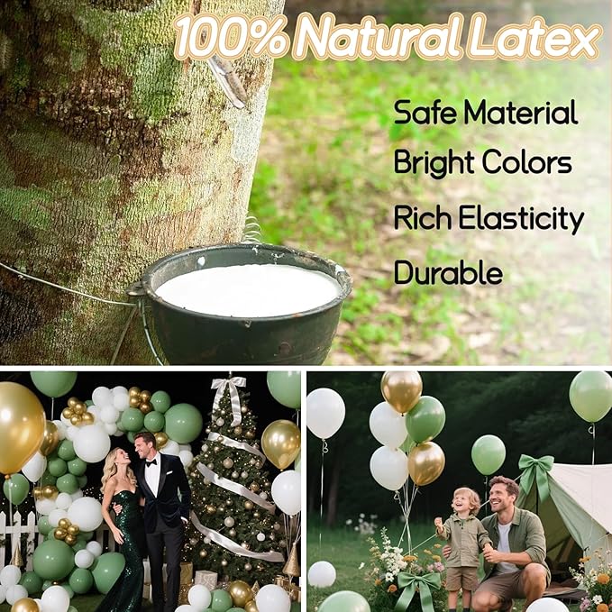 100pcs Sage Green and Gold Balloons 12 inch Latex Party Balloons with