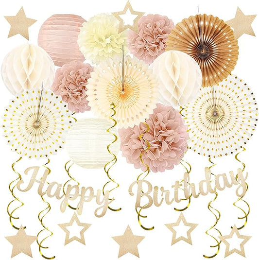 Champagne-Gold Fall Boho Birthday Party-Decorations - 29pcs Beige