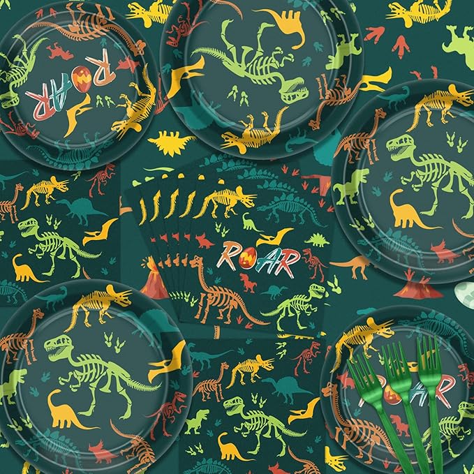 162 Pcs Dinosaur Birthday Decorations Including Dino Plates Napkins