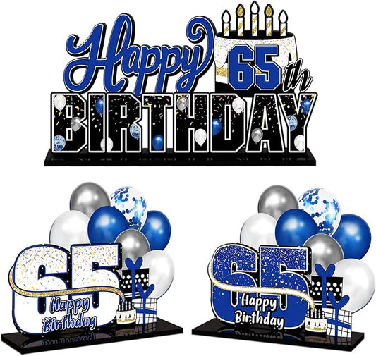LINGTEER Happy 65th Birthday Blue Acrylic Table Topper Centerpieces