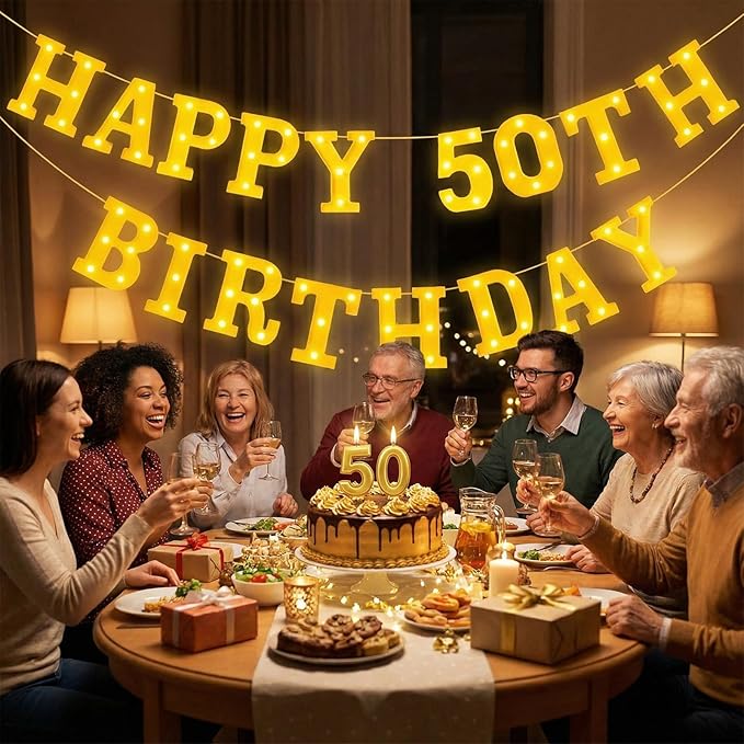 17 Pcs 50th Birthday Party Decoration Happy 50th Birthday Light up