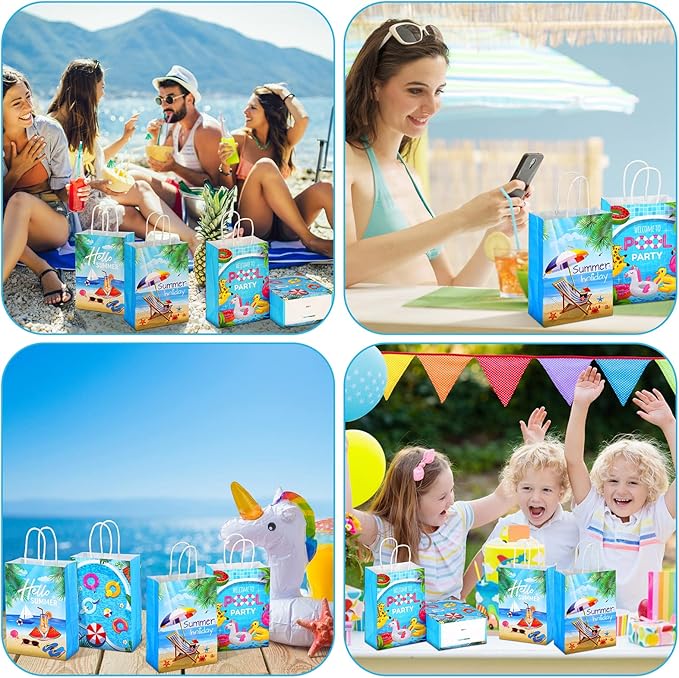24 Pieces Summer Pool Party Favors Bags Beach Gift Goodie Paper Bags