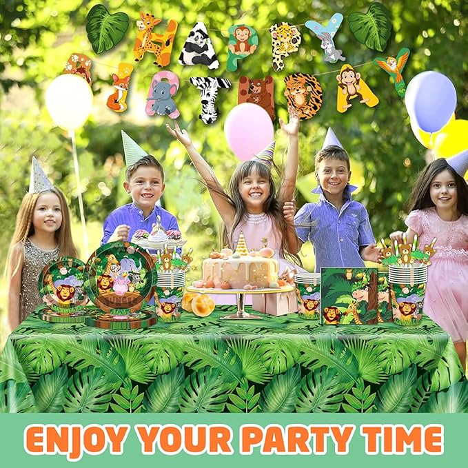 146Pcs Jungle Wild Animal Plates and Napkins Jungle Safari Party