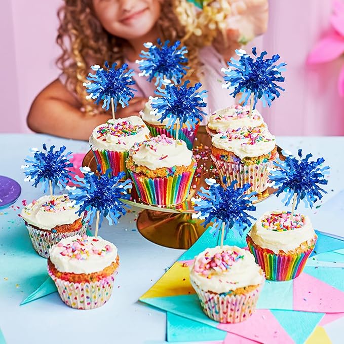 Gyufise 30Pcs Foil Firework Cupcake Toppers Happy Birthday Cake #3