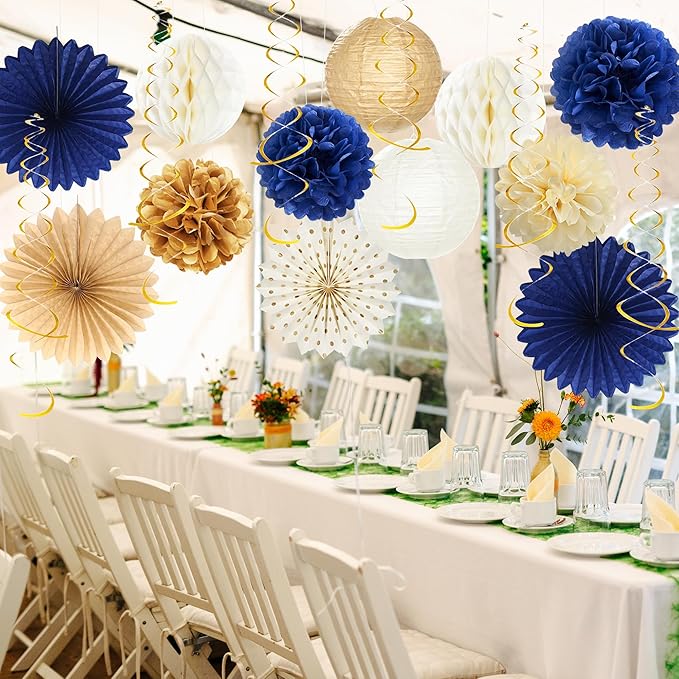 Roetyce Retirement Party Decorations Women Men, Blue Gold Happy