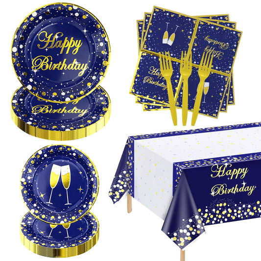 81 Pieces Blue and Gold Party Supplies - Blue and Gold Birthday