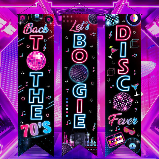 3Pcs 70s Party Decorations Back to The 70's Banner Let's Boogie Porch