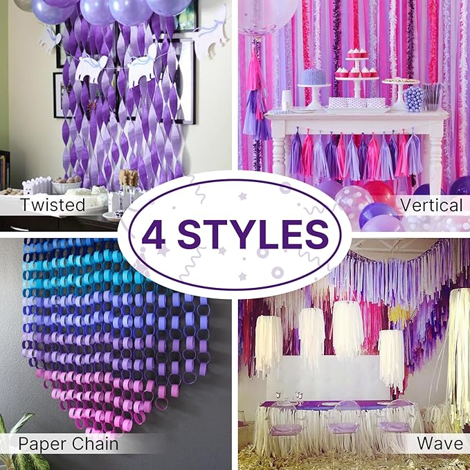 PartyWoo Purple Crepe Paper Streamers 4pcs 328ft Pack of Dark Purple