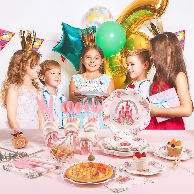 175PCS Pink Princess Birthday Party Decorations Pink Four Ever a