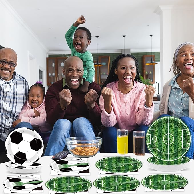 100 Pcs Soccer Party Plates and Napkins Set Sports Birthday Party