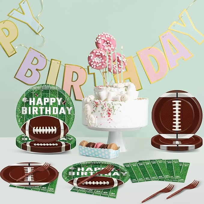 100 Pcs Football Party Supplies Set Football Birthday Plates and